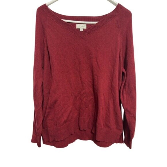 Lucky Brand Sweaters - Lucky Brand Red V-Neck Long Sleeve Sweater Womens XL Cotton Blend